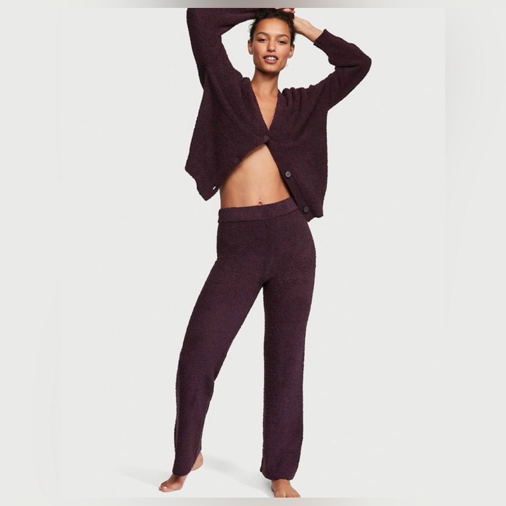 Victoria's Secret Purple Cozy Knit‎ Cardigan Pants Set Teddy Warm Loungewear